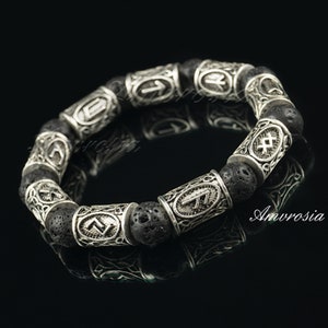 Wikinger Armband - Skandinavisches Armband - Armband mit Runen - Ältere Futhark Runen - Lava Perlenarmband - Futhark Runen - Wikinger Schmuck
