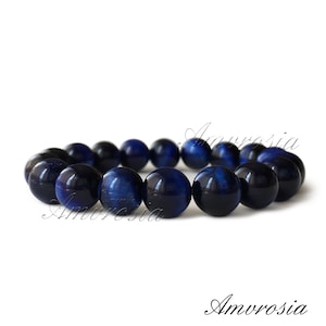 Blue Tigers Eye Bracelet - Tiger Eye Bracelet - Beaded Gemstone - Tiger Eye Wealth Luck Protection Energy Stone - Valentine&#39;s Day gift Idea
