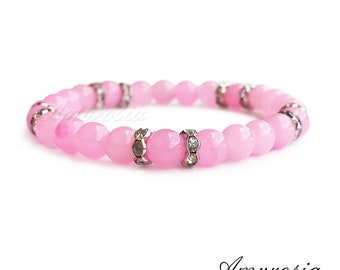 Agate bracelet - Pink agate beads bracelet - Beaded gemstone bracelet - Crystal bracelet - Womens bracelet - Energy bracelet - Gift for her