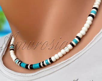 Surfer Style Necklace - Mens Beaded Necklace - Coconut Necklace - Surf Choker Collar - Tribal Jewelry - Birthday Gift - Surf Jewelry - Boho