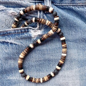 Collier Homme Style Surfeur - Perles En Coquille De Noix De Coco Et Bois - Look Bohème Vintage - Noir