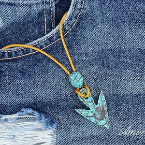 Arrowhead Surf Necklace - Patina Arrow Pendant - Primitive Spear Charm Necklace - Patina Jewelry - Mens Necklace - Necklace For Women - Gift