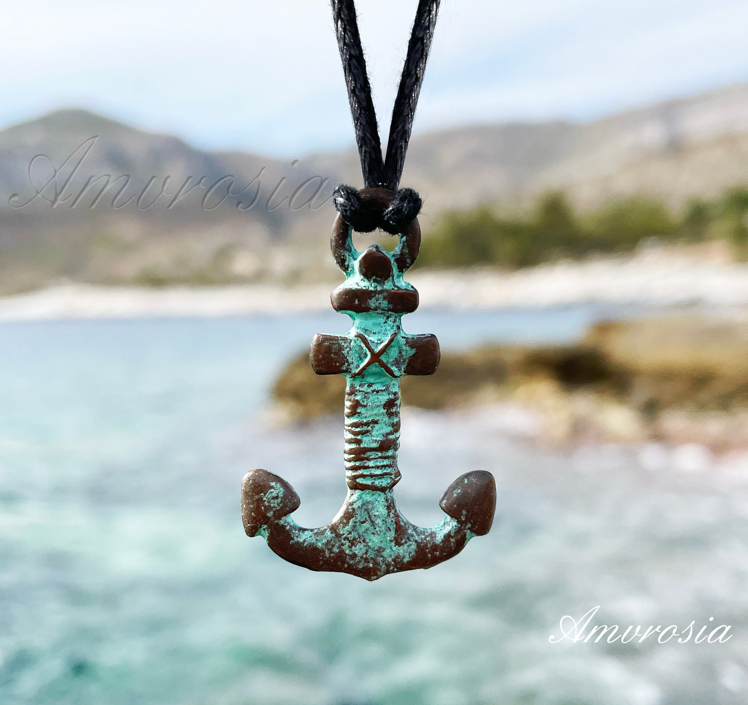 Ciondolo Ancora Stile Marino Su Corda Nera | Collana Unisex Surfista | Nuova Senza Confezione - Foto 3