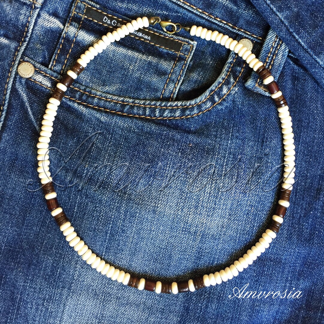 Men's Surfer Necklace Wooden Necklace Mens Beaded Necklace Surfer Style