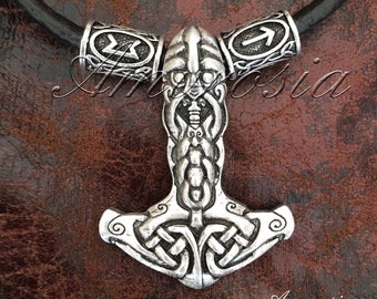 Viking Hammer Pendant - Thor's Hammer Mjolnir Necklace with Futhark Runes - Viking jewelry - Norse Jewelry - Protection Necklace - Asatru