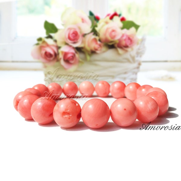 Bracelet corail - Bracelet de perles de corail - Corail rose - Bijoux corail - Bracelet de perles - Bracelets pour femme - Bracelet rose - Bracelet de perles