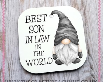 Best Son In Law Gnome Glossy Coaster - Birthday Gift