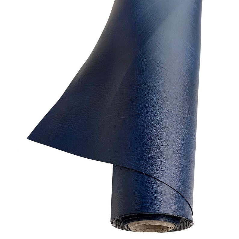 May include: A roll of dark blue vinyl fabric with a textured surface.