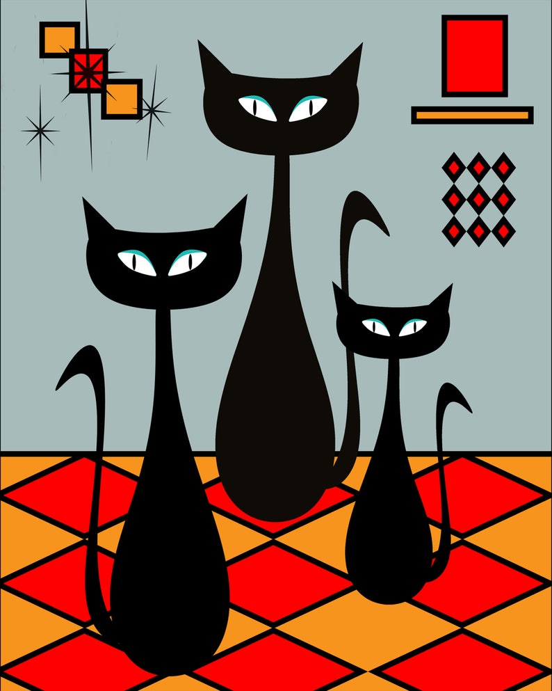 MidCentury Modern cats retro print digital download Etsy