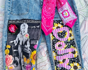 Jeans Dolly Flare Ruffle Bottom  Scrappy  Custom Made  Funky  pick your theme