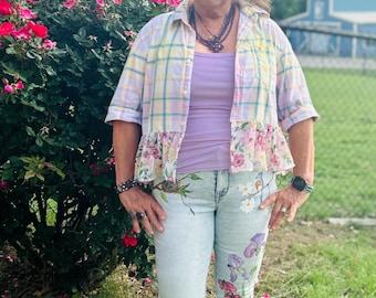 Jeans Hand Painted  Custom Spring Flowers in Pastels