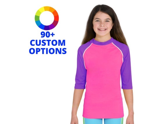 Girls Rash Guard Custom Pick Your Colors Short Sleeve Swim Shirt UPF 50  Rashguard Regular Fit -  Norway