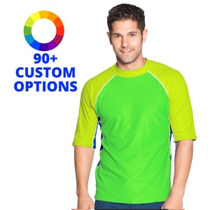 Customizable Mens Rash Guard | UPF 50+ Short Sleeve Swim Shirt | Made in USA Swimwear