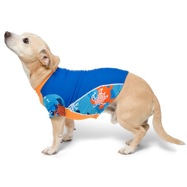 Dog Sun Shirt | UPF 50+ Sun Protection Rash Guard T-Shirt | Reef Safe | Made in USA | Blue Roller