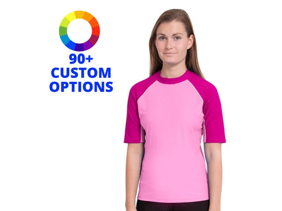 Womens Rash Guard Custom Pick Your Colors Short Sleeve Swim Shirt UPF 50  Rashguard Regular Fit 