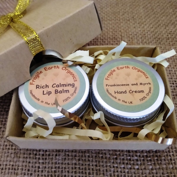 Rich Calming Organic Lip Balm and Mini Hand Cream Gift Set