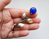 Blue Berry Sprig Brooch, Mix Metal Leaf Sprig Pin, Unique Unusual Sweater Pin, Steampunk Jewelry, Floral Summer Accessories, Inspired Nature