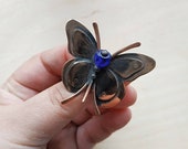 Steampunk Butterfly Jewelry, Mix Metal Insect Brooch, Brass Copper Jewellery, Women Girl Accessories, Small Holiday gift Her, Handmade pin
