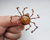 Copper Metal Insect Jewelry, Statement Spider Brooch, Stained Glass Spider Pin, Entomology Biology Science Teacher Gift, Halloween Jewellery