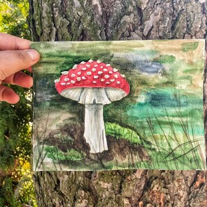 Magic mushroom original watercolor painting, mushroom decoration, nature inspired, mushrooms lover gifts
