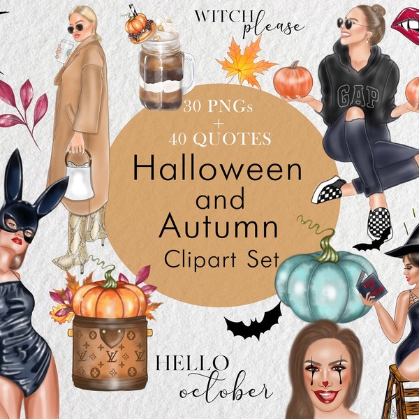 HALLOWEEN AND FALL clipart set + gift|Halloween clipart png|Witch clipart, Pumpkin clipart,Halloween girl clipart|halloween svg|fall png