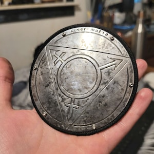 Custom Metal Patch: Anti-Fascist & Trans Symbol, DIY Battle Jacket Patch (4 inch)