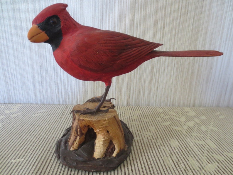 Vintage J Pea Signed Hand Carved Painted Wood Cardinal Image 0