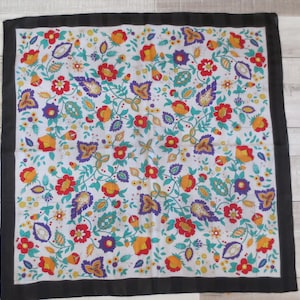 Berkshire Silken Polyester Black Bordered Floral 30" Square Scarf