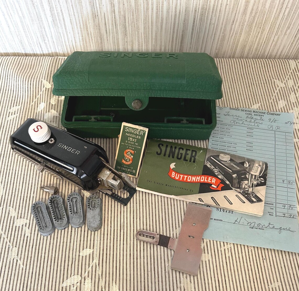 Vintage Singer Buttonholer Attachment, Complete With Bill of Document ...