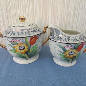 Rare Antique Noritake Chikaramachi Porcelain Sugar and Creamer Set