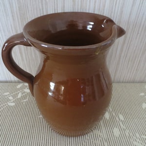 Early Antique Glazed Brown Stoneware Pitcher