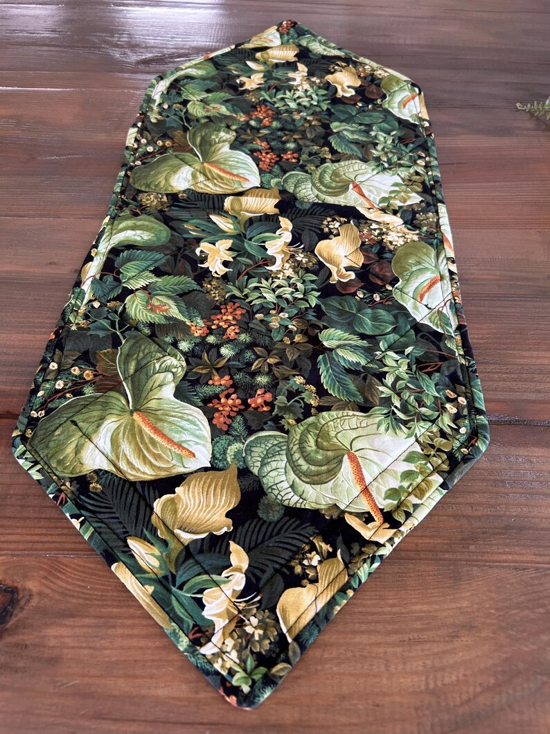 Handcrafted Patchwork Table Runner Bountiful Green Floral 30" x 12" image 4