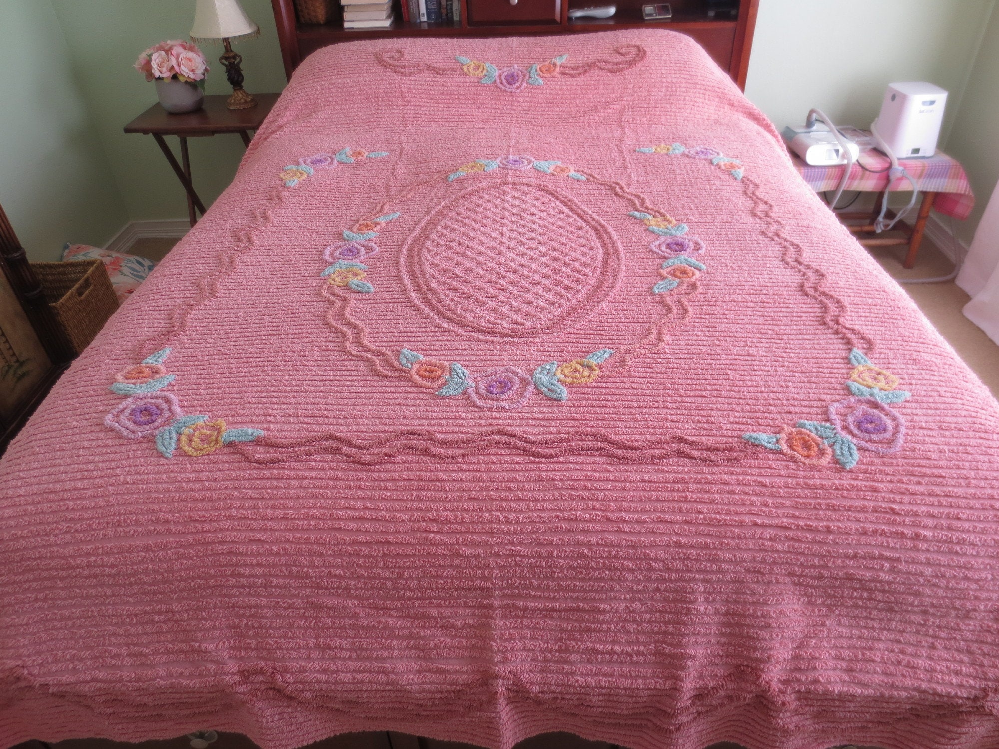 Vintage Chenille Bedspread, Light Pink, Full Queen store