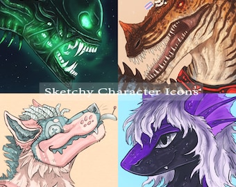 Custom Original Character Coloured Line Art Digital Icons
