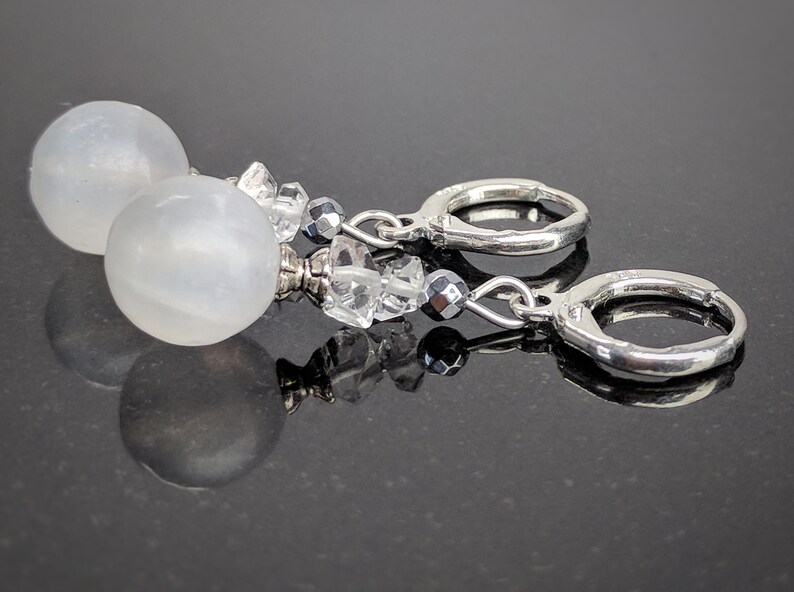 Genuine selenite Herkimer diamond Sterling silver earrings