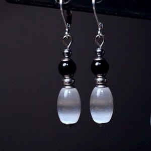Genuine AAA selenite black tourmaline sterling silver earrings