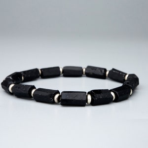 Genuine untreated raw black tourmaline stainless steel spiritual protection meditation stretch bracelet