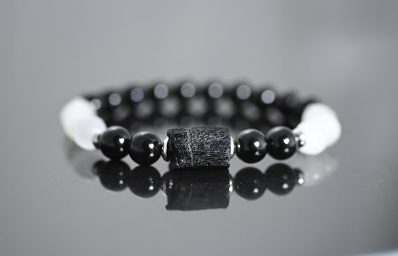 Raw Black Tourmaline Selenite Bracelet Men s Selenite Black Tourmaline Meditation Grounding Protection Spiritual Stretch Bracelet Etsy Canada