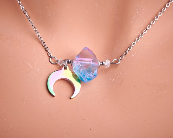 Pink and Blue Aura Moon Aromatherapy Necklace