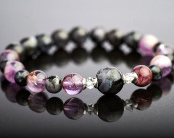 Genuine natural Mystic Merlinite Auralite 23 NY Herkimer diamond quartz stretch bracelet. Genuine Auralite 23 Indigo Gabbro bracelet