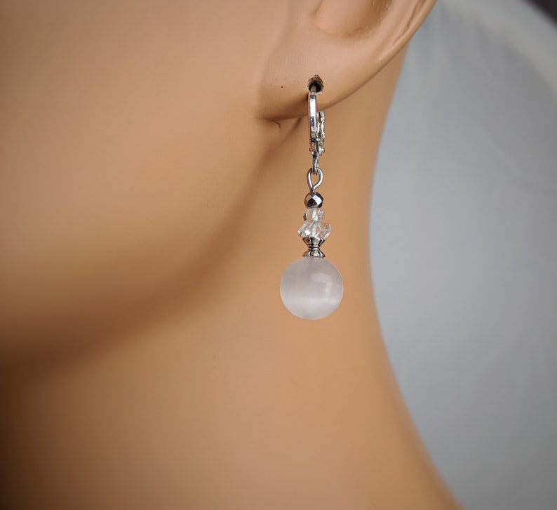Genuine selenite Herkimer diamond Sterling silver earrings