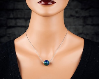Azurite Malachite Chrysocolla Pendant Necklace, 16mm Natural Stone