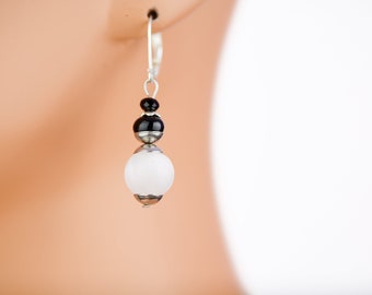 Genuine selenite black tourmaline Sterling silver drop earrings