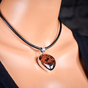 Genuine large statement mahagony obsidian silver pendant on black leather cord. mahagony obsidian choker