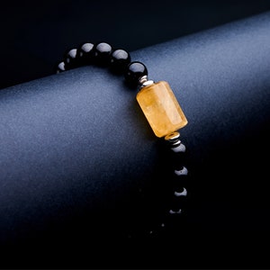Large genuine yellow Citrine quartz black tourmaline stretch bracelet. Natural black tourmaline  citrine bracelet