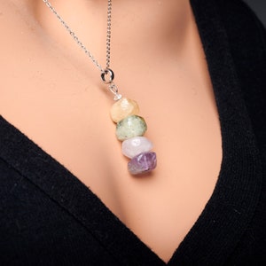 Raw multi color quartz pendant spiritual necklace. Rough Amethyst Rose quartz yellow Citrine green Prehnite NY Herkimer diamond pendant