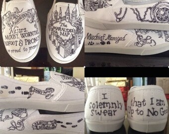Wizarding Marauder's Map Shoes, Wizarding World of Magic, Harry Potter Wedding Shoes, Custom CoffeeCreamer Bell Design Shoes