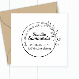 ADRES STEMPEL "Zweden Zomer" / zelfinktende of houten stempel met stempelkussen, 41 of 50 mm, adres, familie, schoolstempel