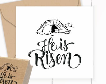 Easter STAMP English "He is risen" 40 - 100 mm as self-inking / wooden stamp / rubber stamp for your Easter mail, Easter gifts, cards