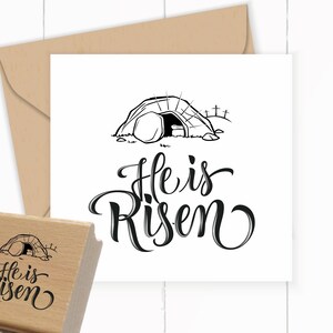 TIMBRO pasquale inglese "È risorto" 40 - 100 mm come autoinchiostrante / timbro di legno / timbro di gomma per la posta di Pasqua, regali di Pasqua, cartoline